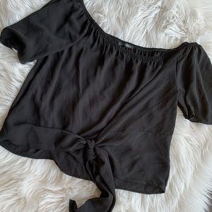 Off the shoulder tie front blouse
